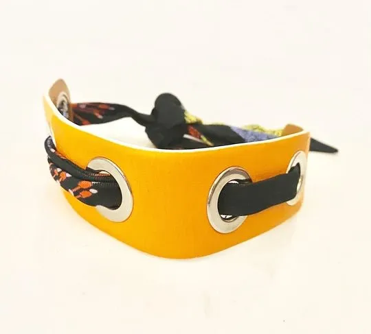 2000s Emilio Pucci Orange Leather and Cloth Abstract Collar