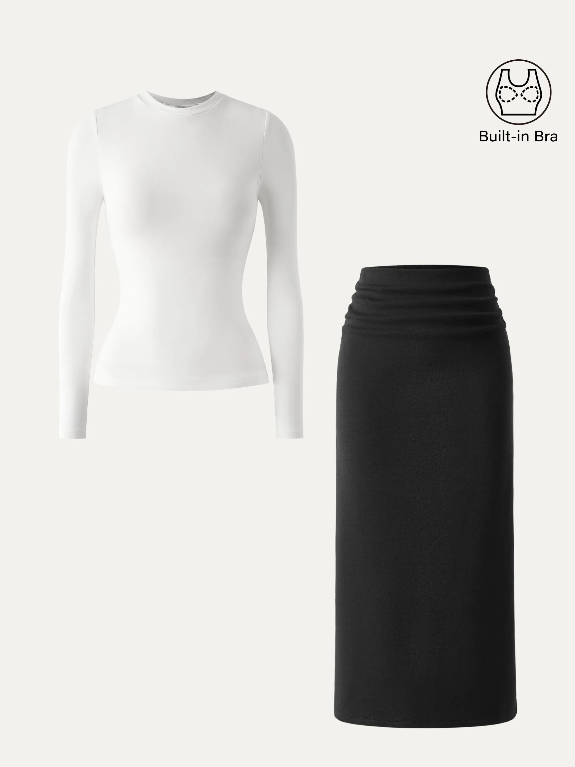 2Pcs Set Crew Brami Top & Pencil Maxi Skirt