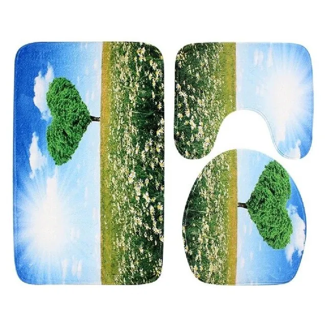 3PCS Bathroom Bath Mat Set Toilet Rugs Polyester Anti Slip Shower Carpets Set Home Toilet Lid Cover Shower Room Rug Floor Mats