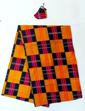 African Kente  Mask/Headscarf Set - Black/Burgundy/Orange