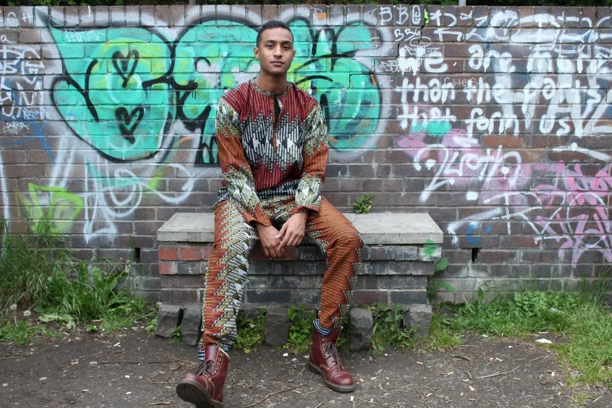 African Suit in Orange Red Print - Aztec Festival Outfit