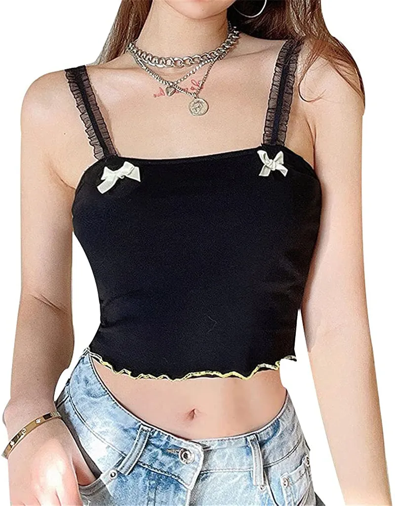 Afylingla Women's Printed Camisole Sleeveless Spaghetti Strap Slim Fit Crop Top Streetwear