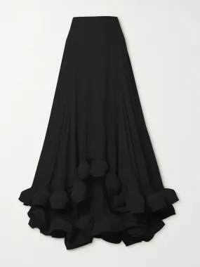 Asymmetric ruffled charmeuse maxi skirt