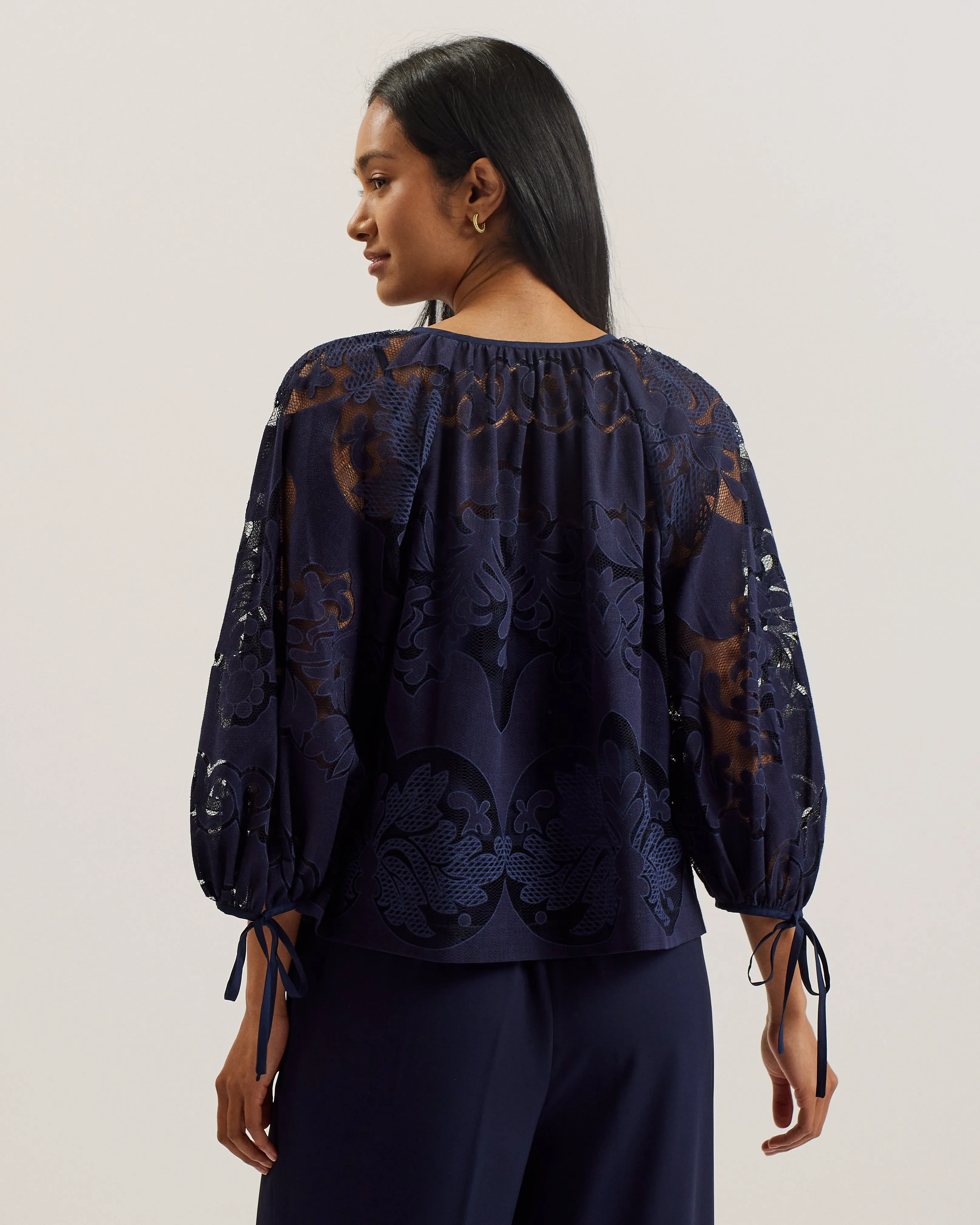 Bacina Lace Puff Sleeve Blouse Dk-Blue