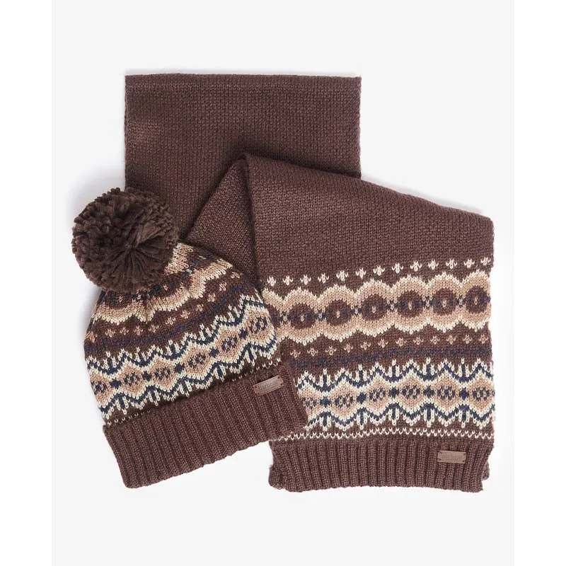 Barbour Fairisle Beanie & Scarf Gift Set - Autumn Dress