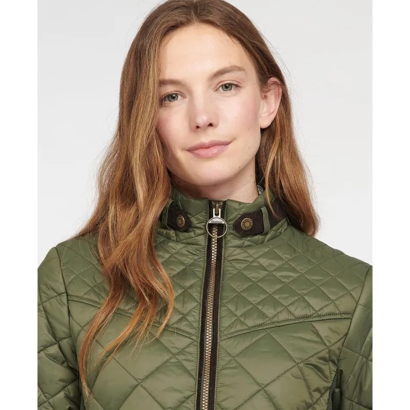 Barbour Grassmere Ladies Quilted Jacket - Olive/Green Pink Tartan