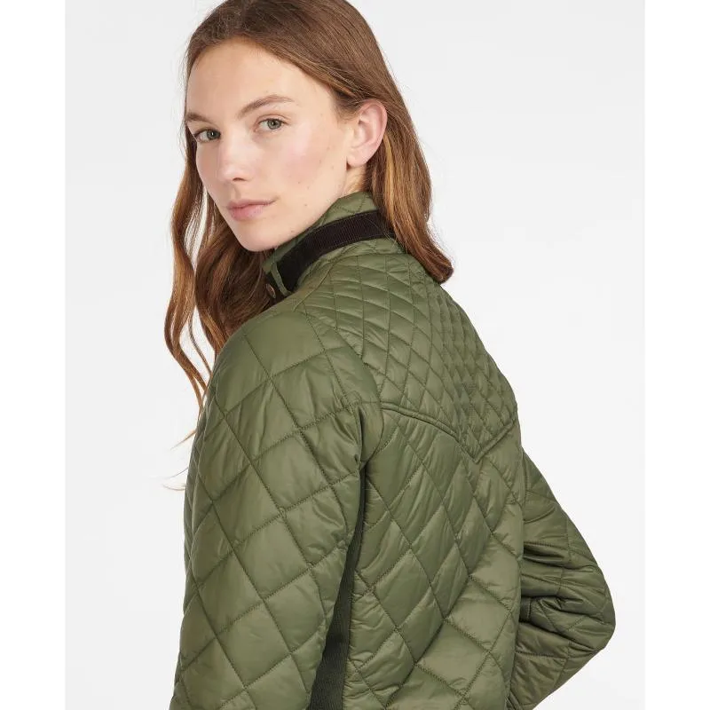 Barbour Grassmere Ladies Quilted Jacket - Olive/Green Pink Tartan