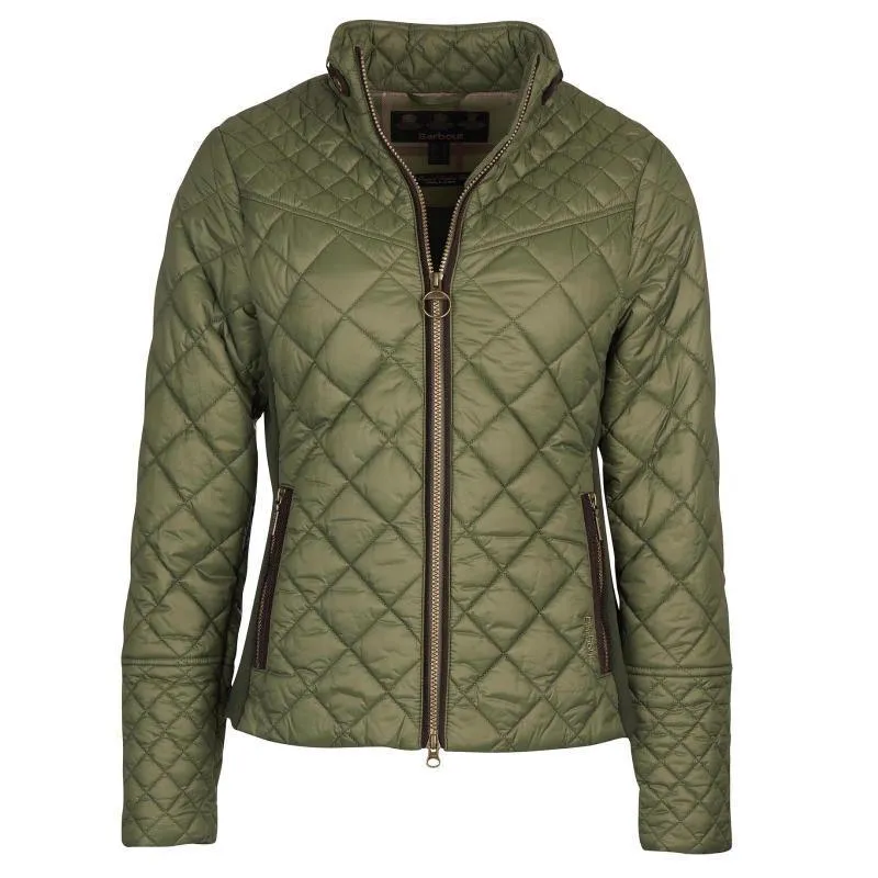 Barbour Grassmere Ladies Quilted Jacket - Olive/Green Pink Tartan