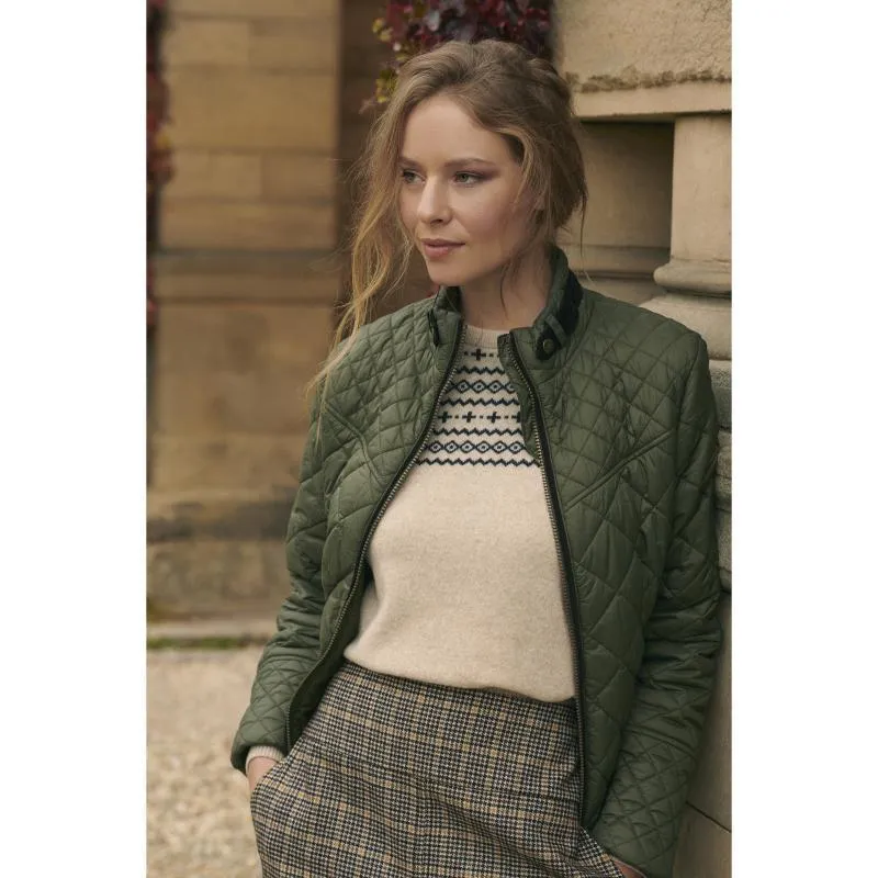 Barbour Grassmere Ladies Quilted Jacket - Olive/Green Pink Tartan