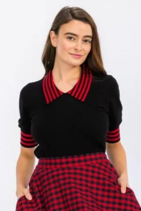 Black & Red Stripe Collared Sweater