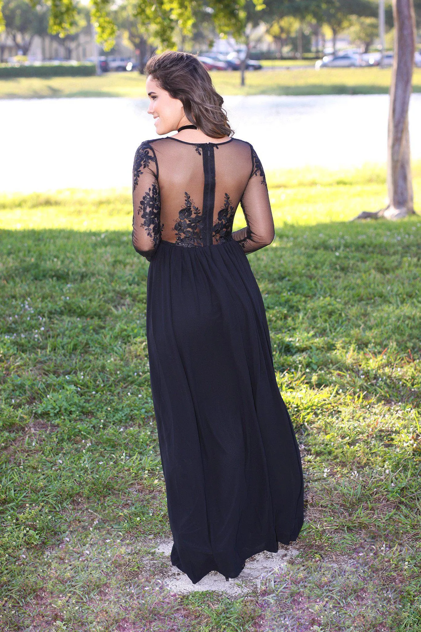 Black and Nude Tulle Maxi Dress