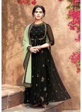 Black Embroidered Koti Style Anarkali Suit