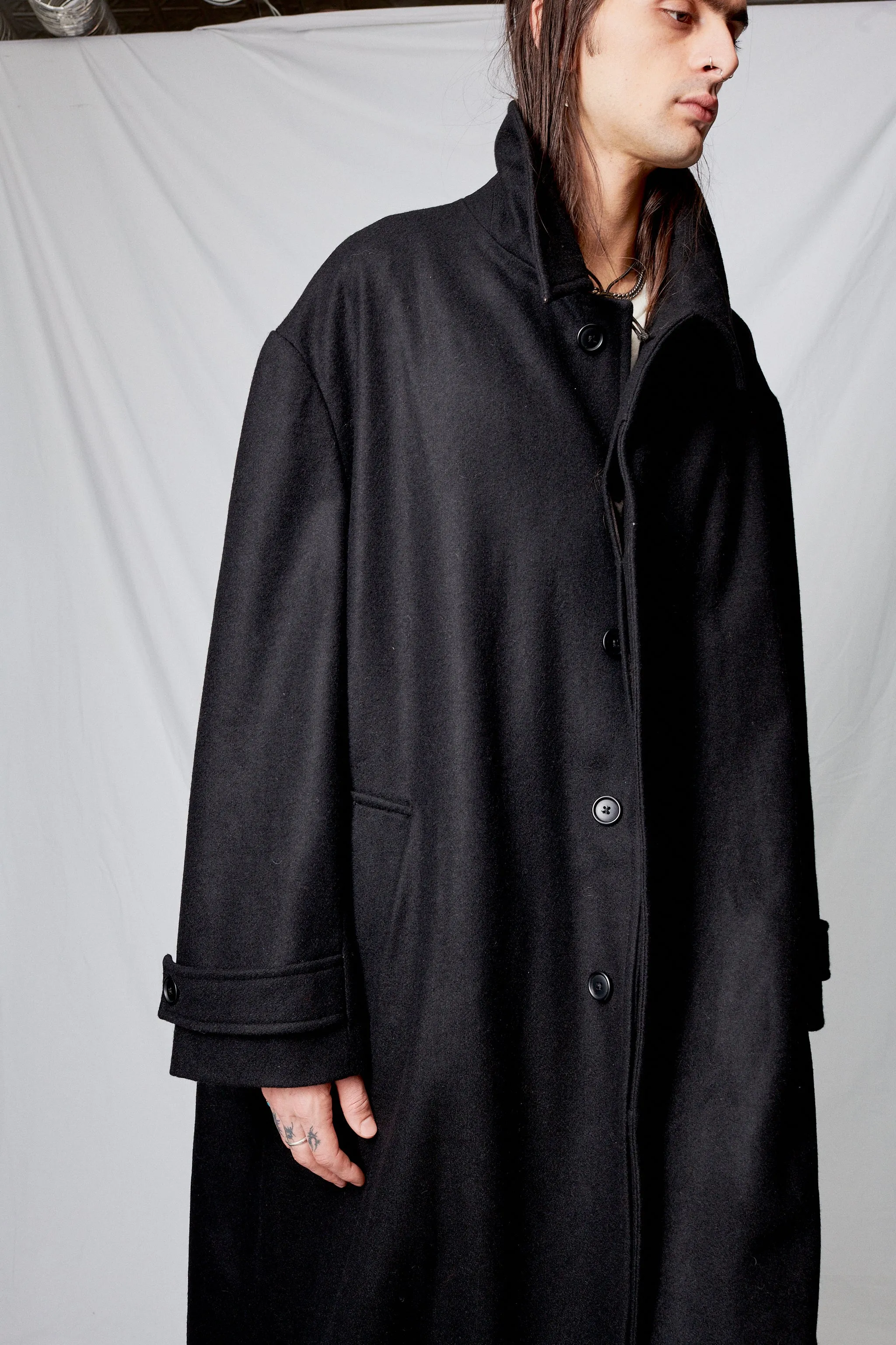 Black Heavy Wool Overcoat