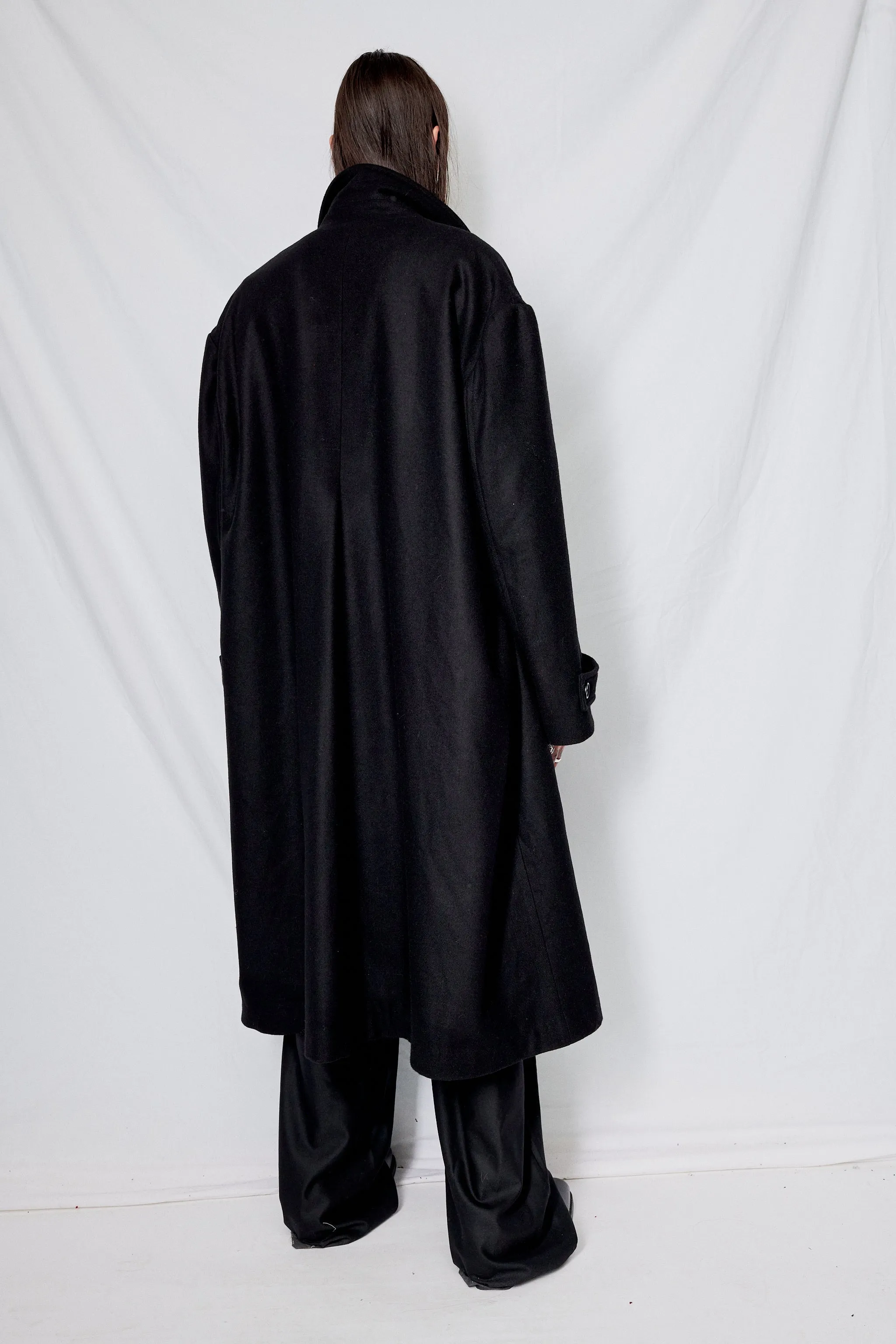 Black Heavy Wool Overcoat