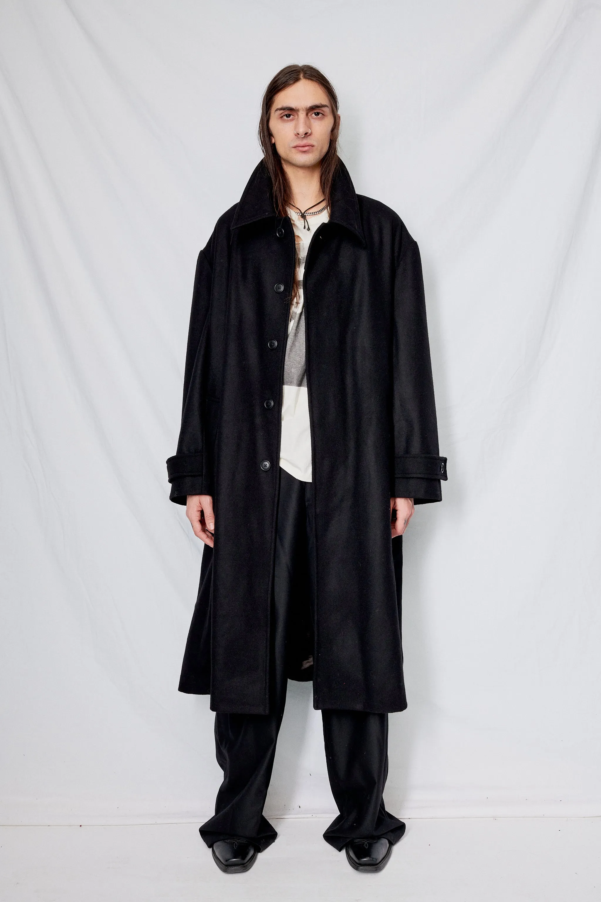 Black Heavy Wool Overcoat