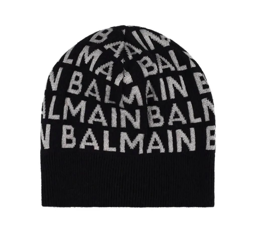 Black Silver Logo Knit Hat