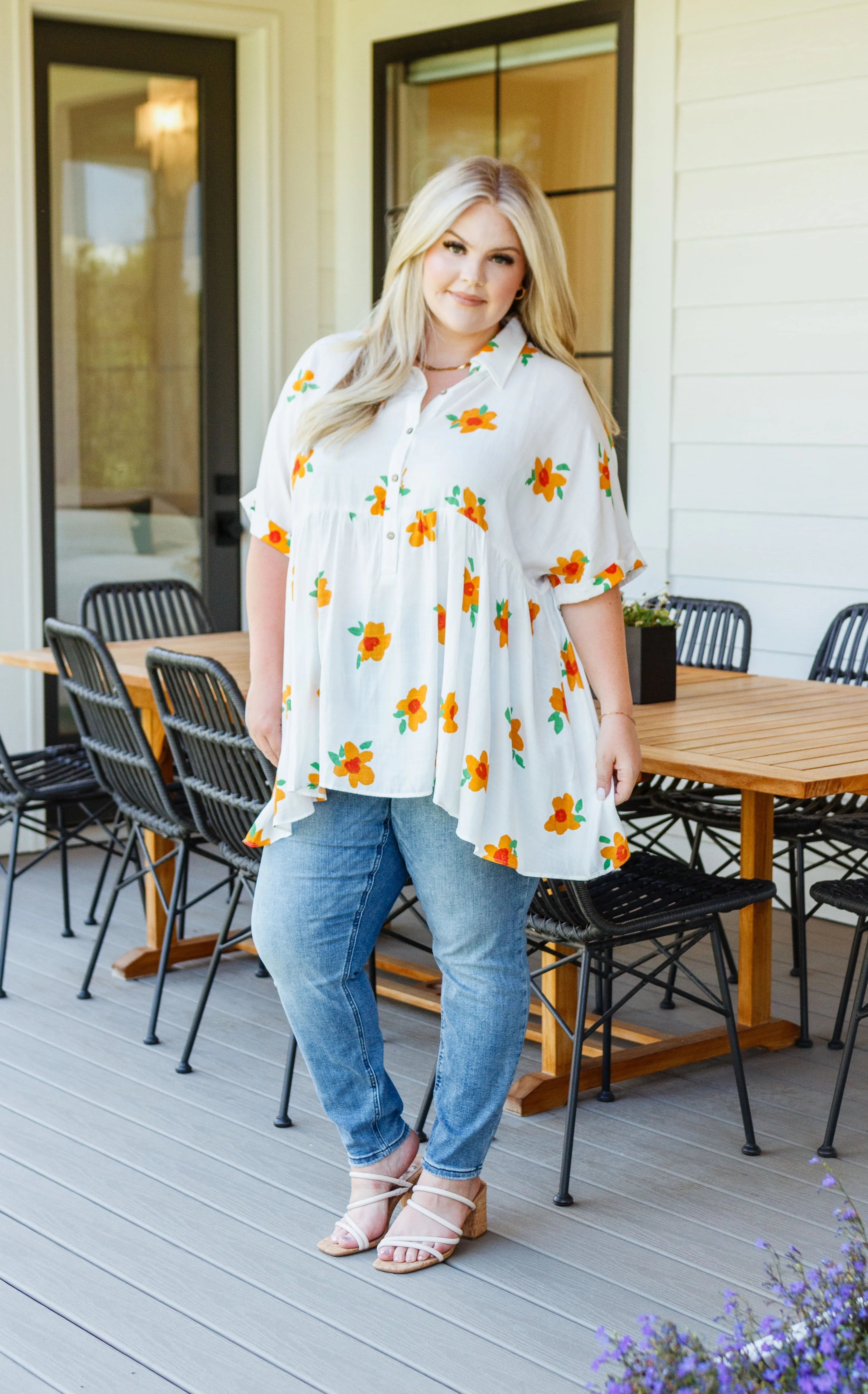 Blissed Out Button Up Babydoll Tunic Top