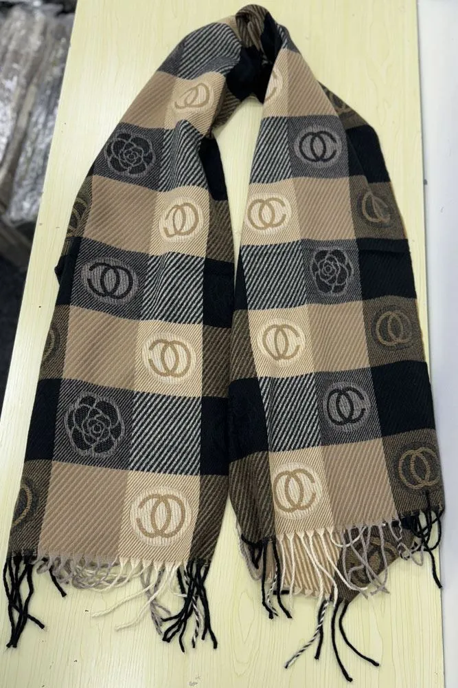 Block Stripe Print Soft Feel Tassel Scarves