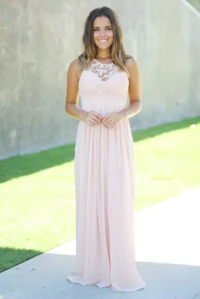 Blush Crochet Maxi Dress with Open Back