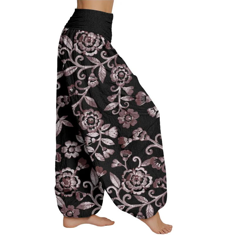 Buddha Stones  Numerous Flowers Pattern Women's Elastic Waist Harem Pants