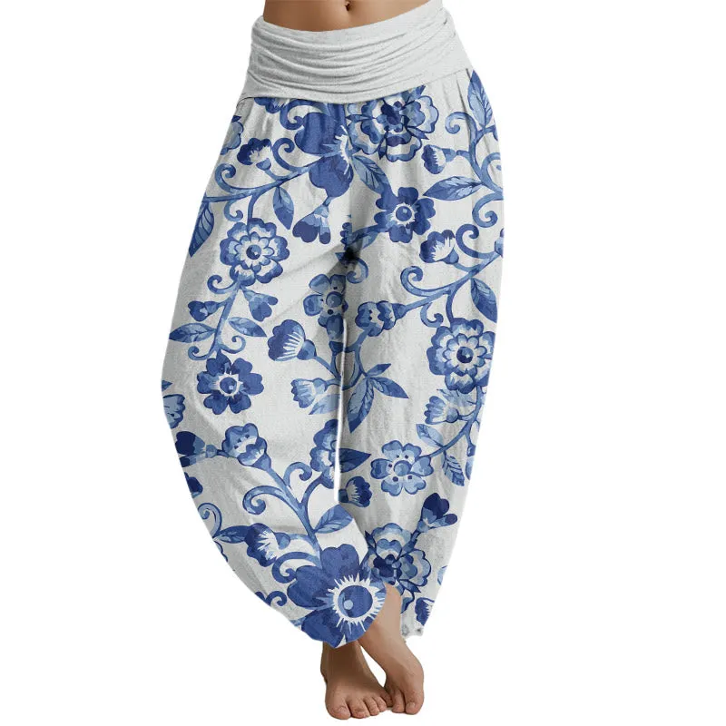 Buddha Stones  Numerous Flowers Pattern Women's Elastic Waist Harem Pants