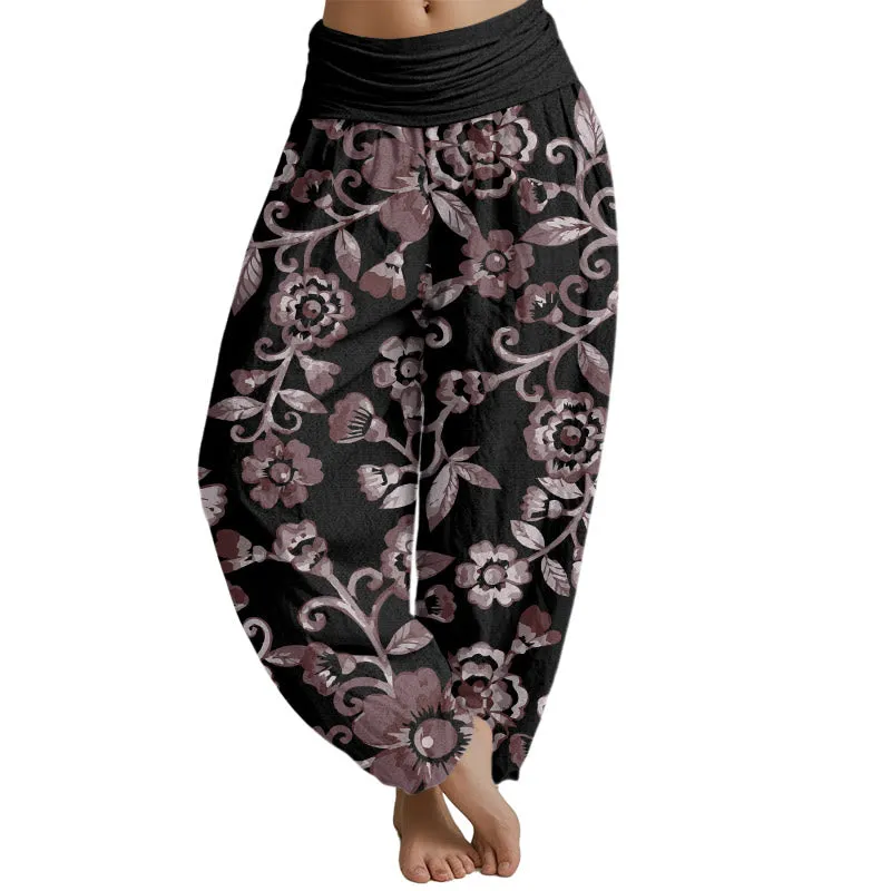 Buddha Stones  Numerous Flowers Pattern Women's Elastic Waist Harem Pants