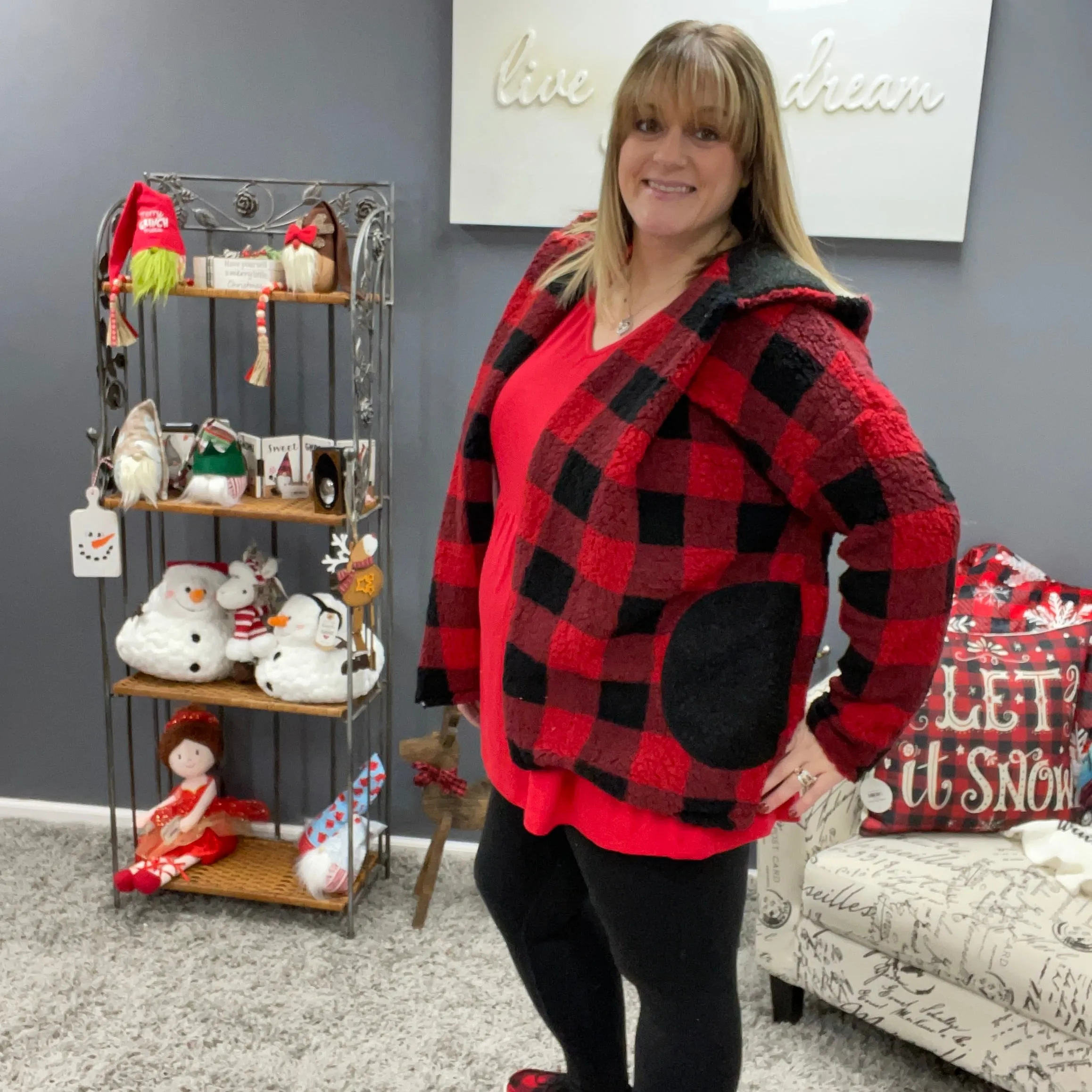 Buffalo Plaid Sherpa Sweater Jacket