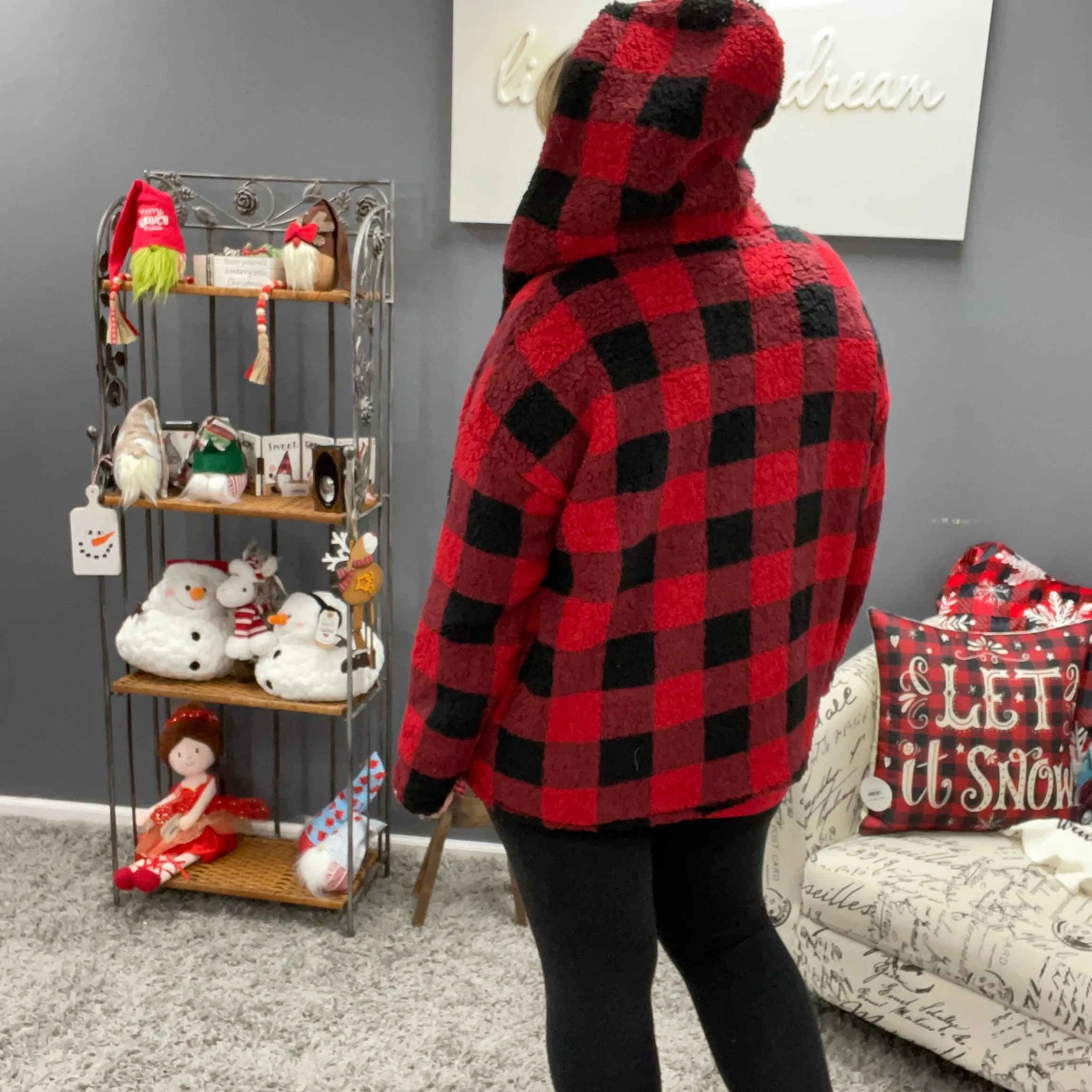 Buffalo Plaid Sherpa Sweater Jacket