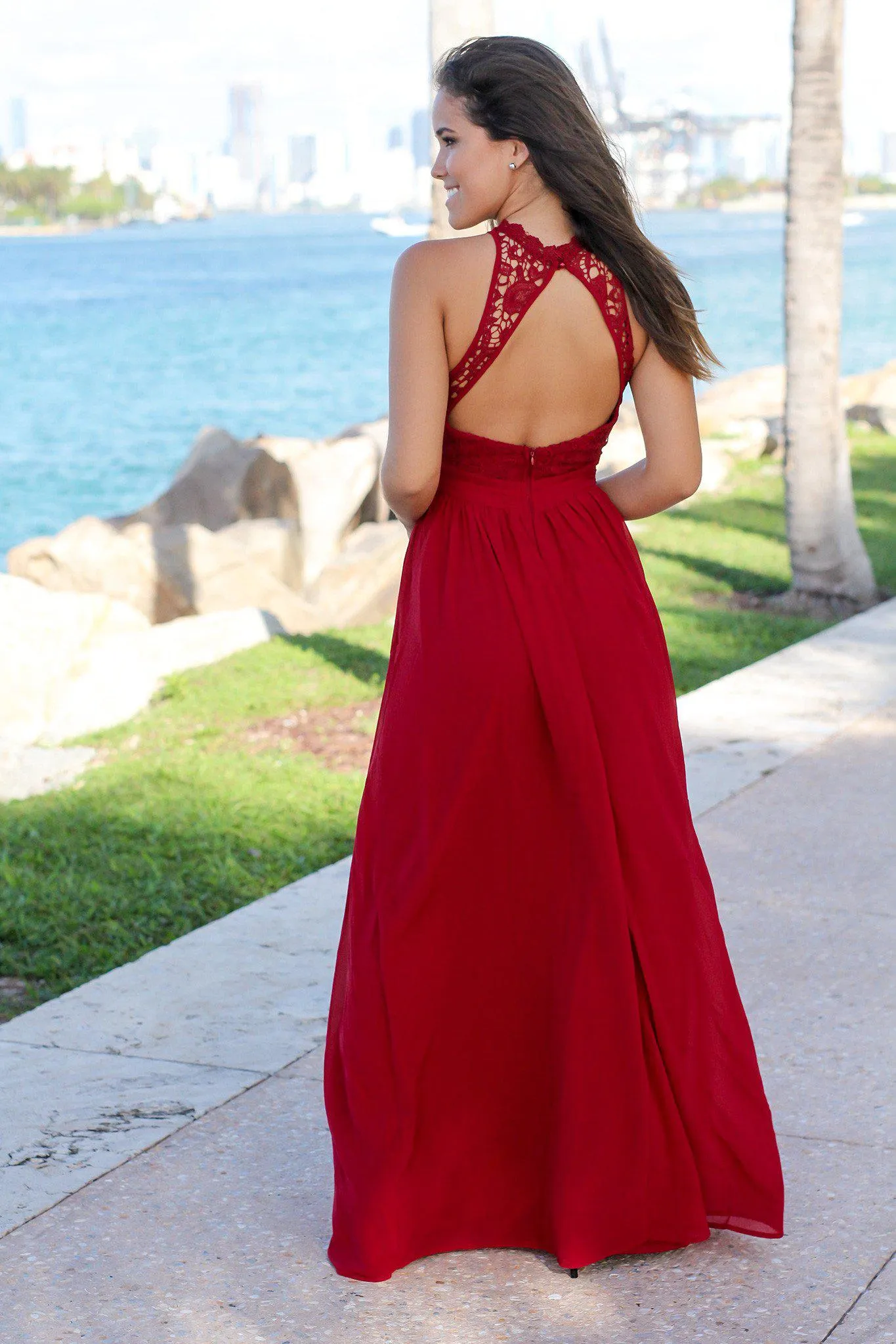 Burgundy Crochet Maxi Dress