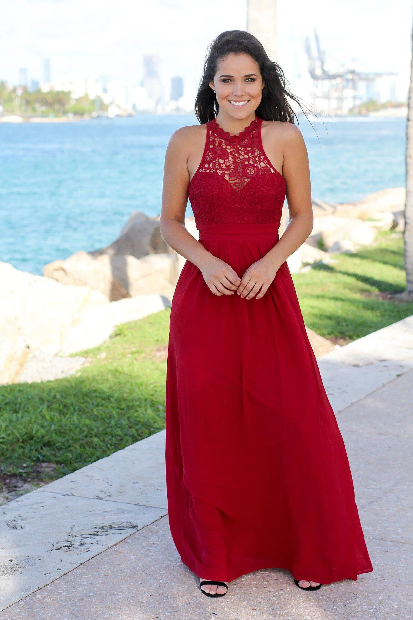 Burgundy Crochet Maxi Dress