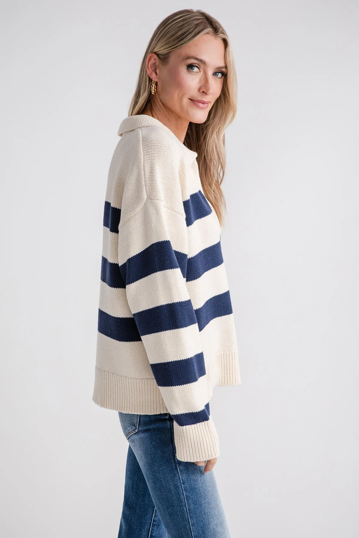 By Together Collared Stripe Vneck Pullover