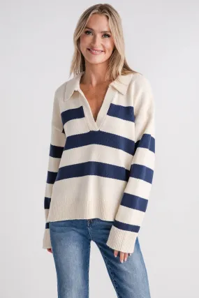 By Together Collared Stripe Vneck Pullover