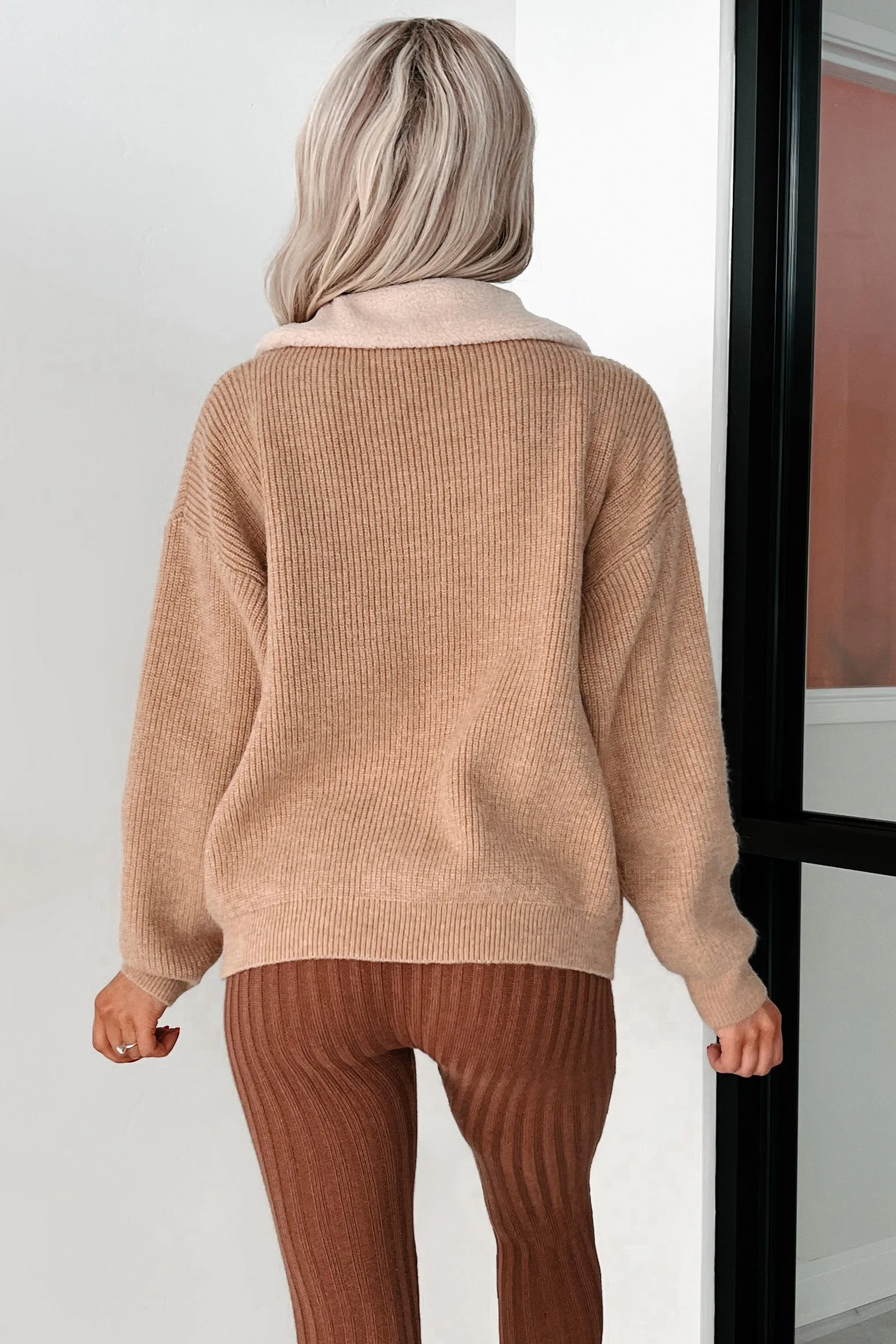 Cappuccino Cozy Sherpa Collar Sweater Jacket (Taupe)