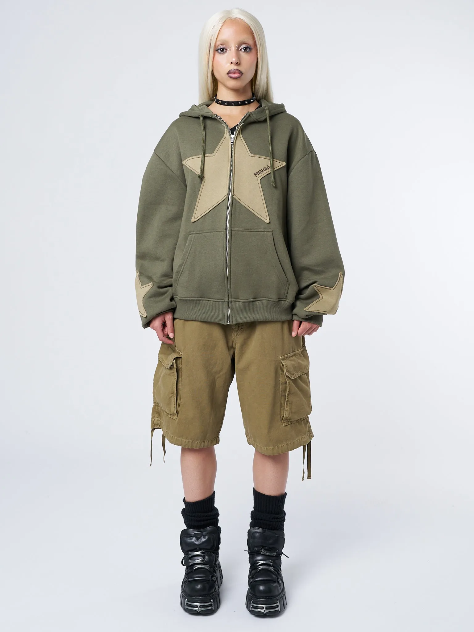 Celeste Star Green Oversized Zip Up Hoodie