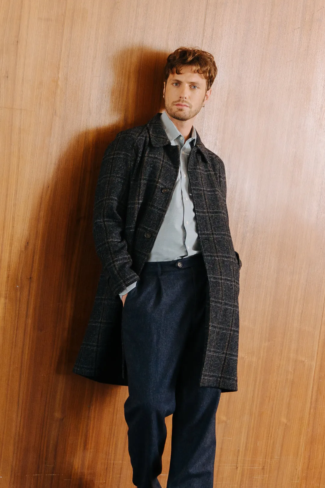 Charcoal Check Harris Tweed Wool Overcoat