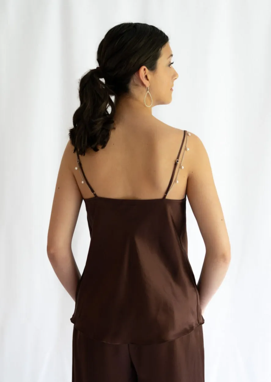 Claudia Silk Cami with real pearl chain straps