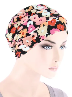 Cloche Cap Black Pink Mod Petite Floral