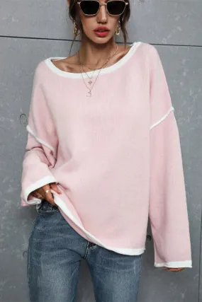 Contrast Detail Dropped Shoulder Pullover