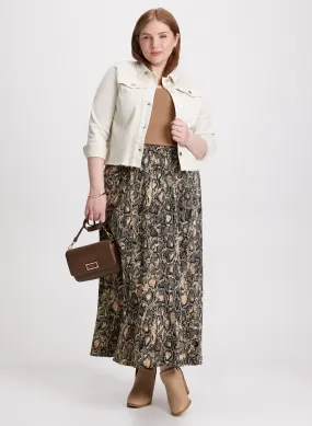 Cropped Denim Jacket & Animal Print Maxi Skirt