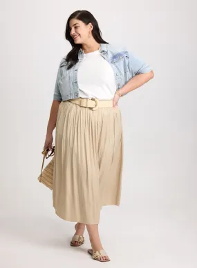 Cropped Denim Jacket & Smocked Waist Satin Maxi Skirt