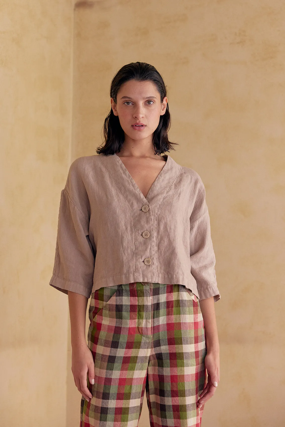 Cropped Jacket Washed Linen - Magnolio