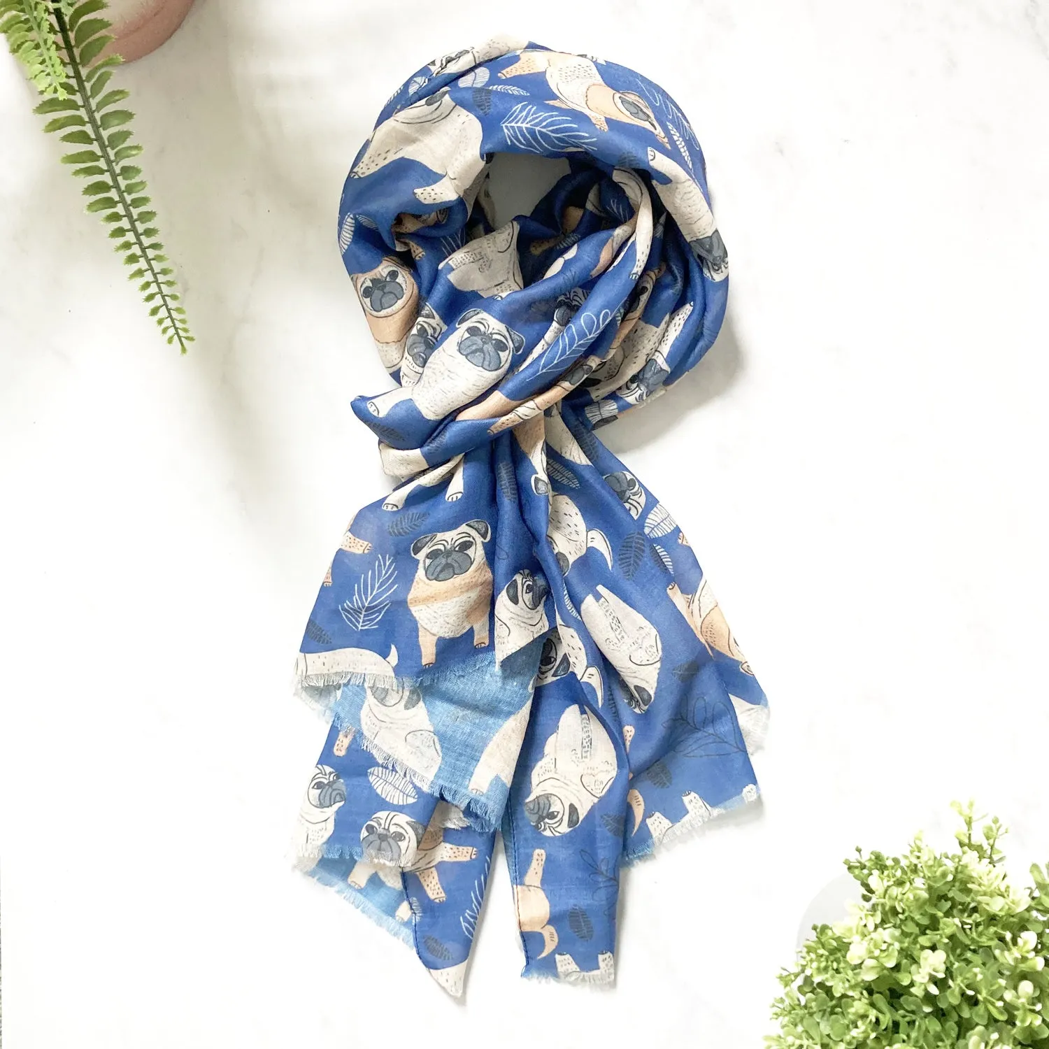 Cute Pug Dog Print Scarf