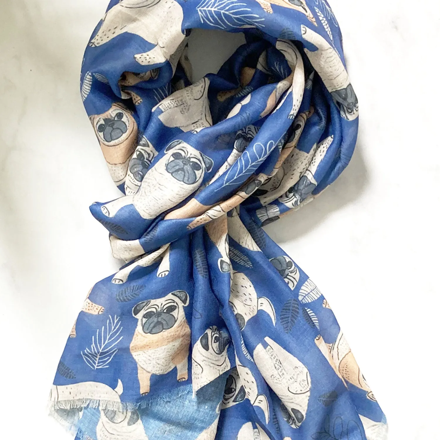 Cute Pug Dog Print Scarf