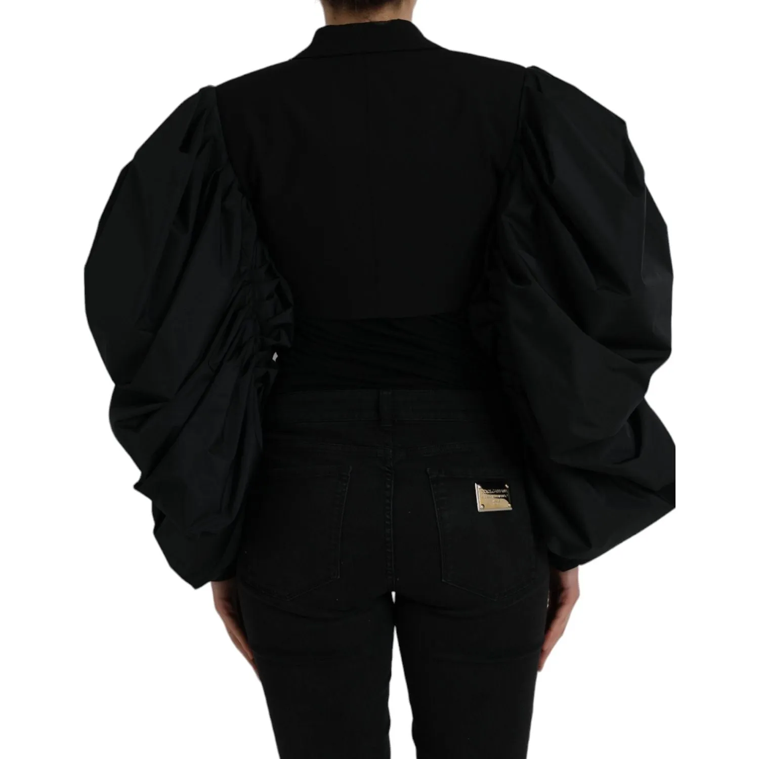 Dolce & Gabbana Black Polyester Puffed Sleeves Cropped Jacket