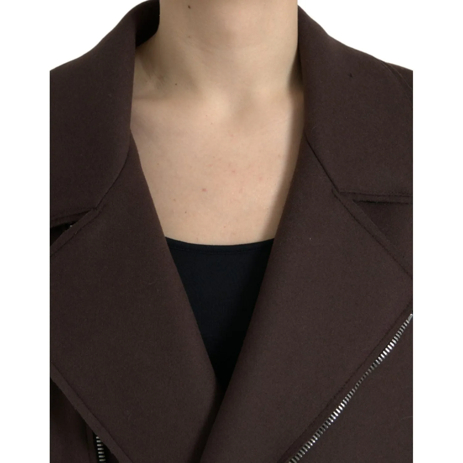 Dolce & Gabbana Brown Coat Short Biker Wool Jacket