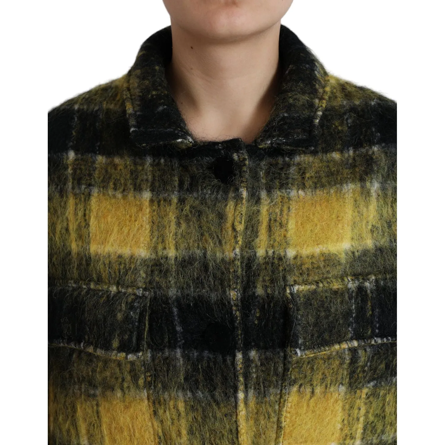 Dolce & Gabbana Chic Plaid Long Coat in Sunshine Yellow