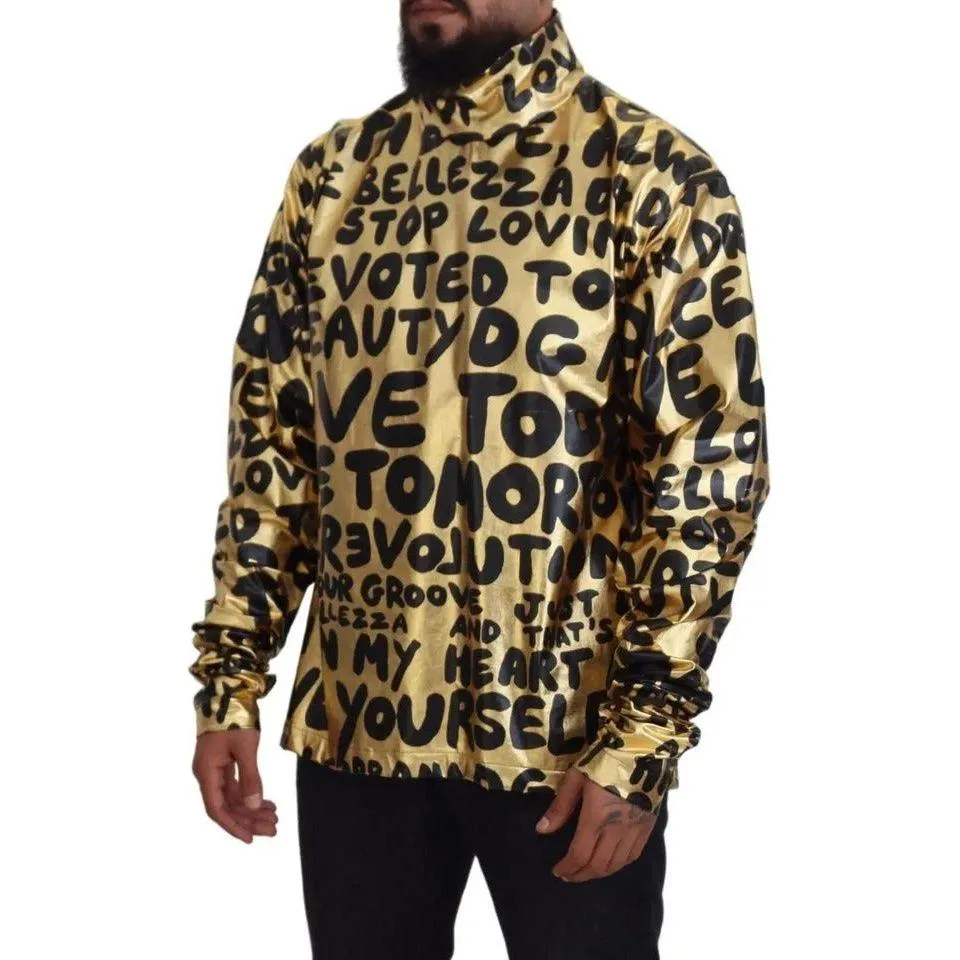 Dolce & Gabbana Gold Logo Print Turtleneck Pullover Sweater