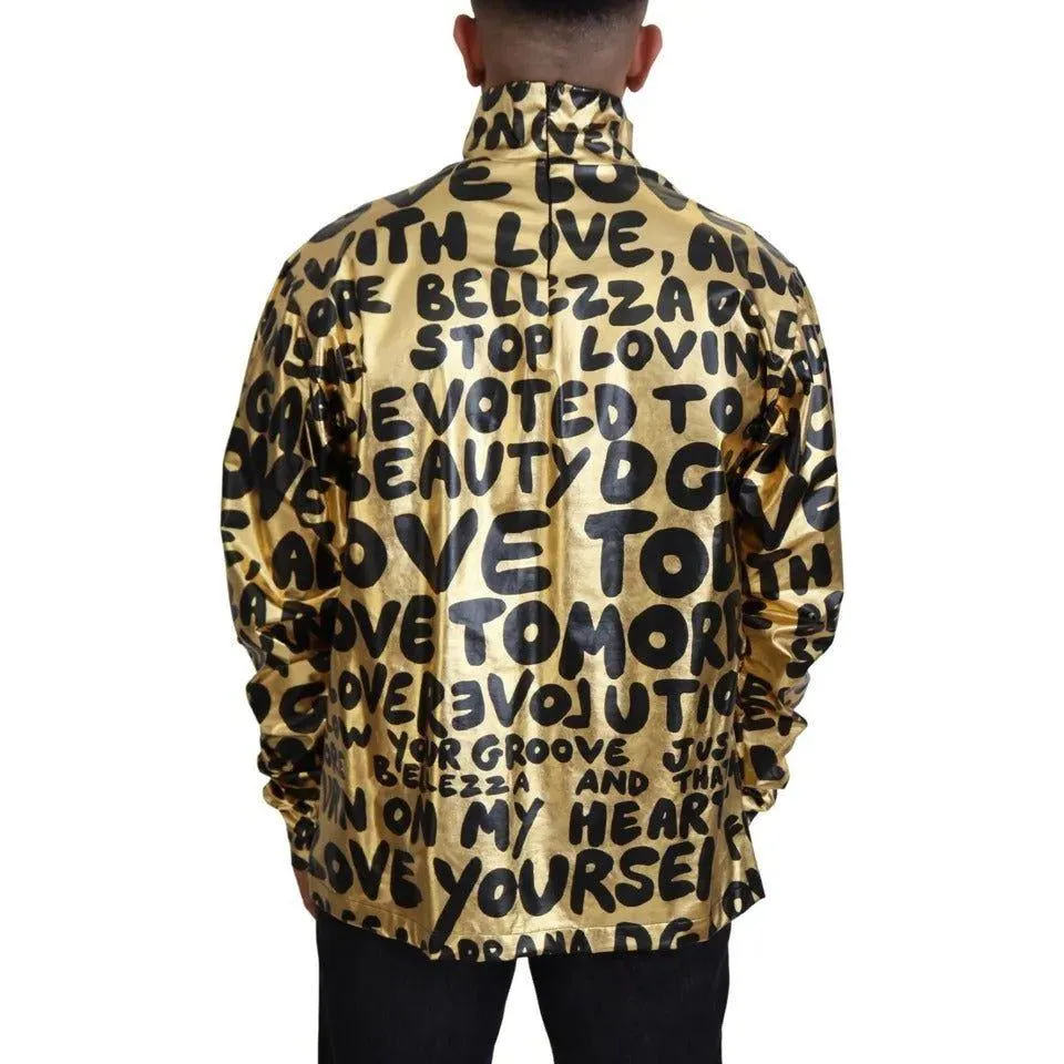 Dolce & Gabbana Gold Logo Print Turtleneck Pullover Sweater