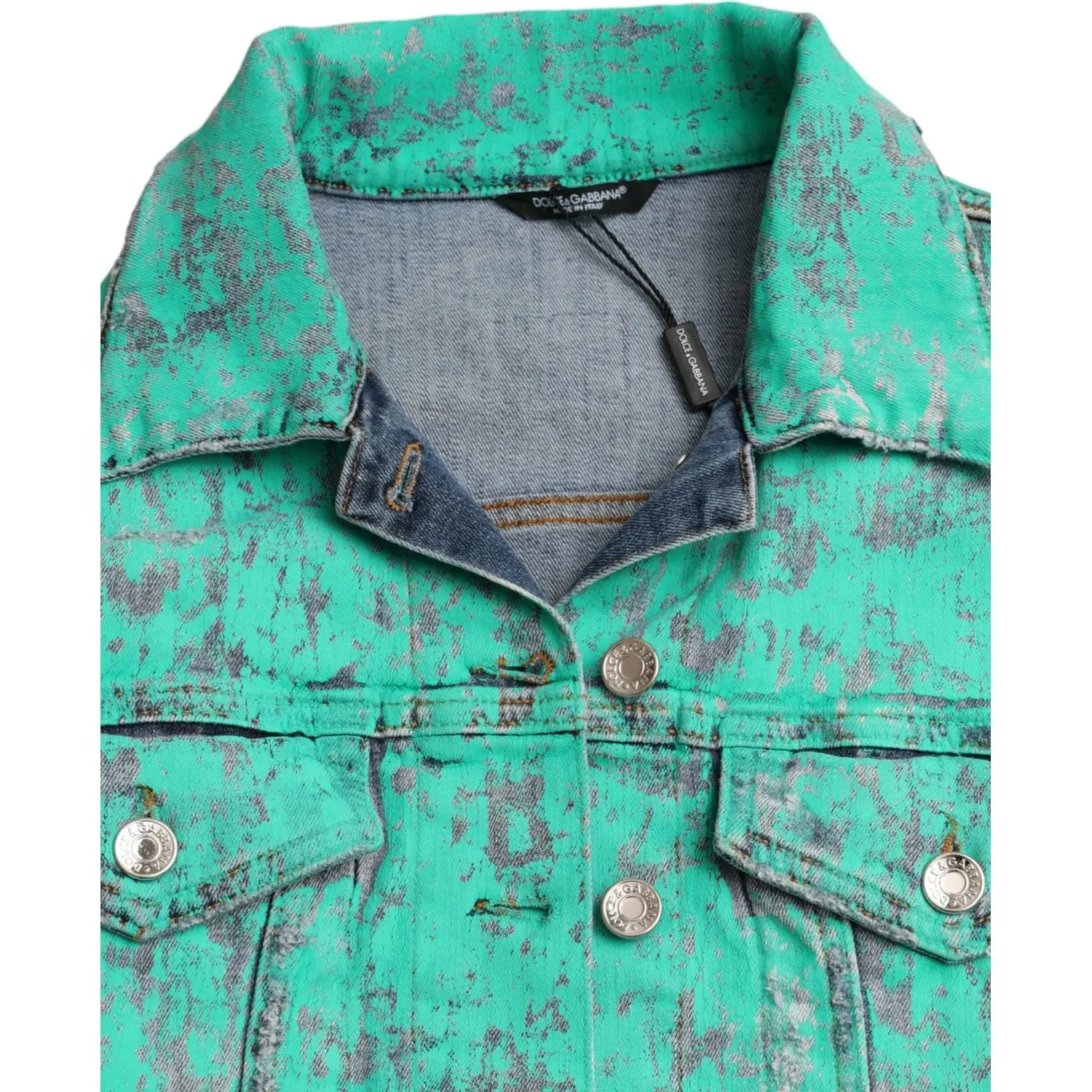 Dolce & Gabbana Green Cotton Tie Dye Cropped Cropped Denim Jacket