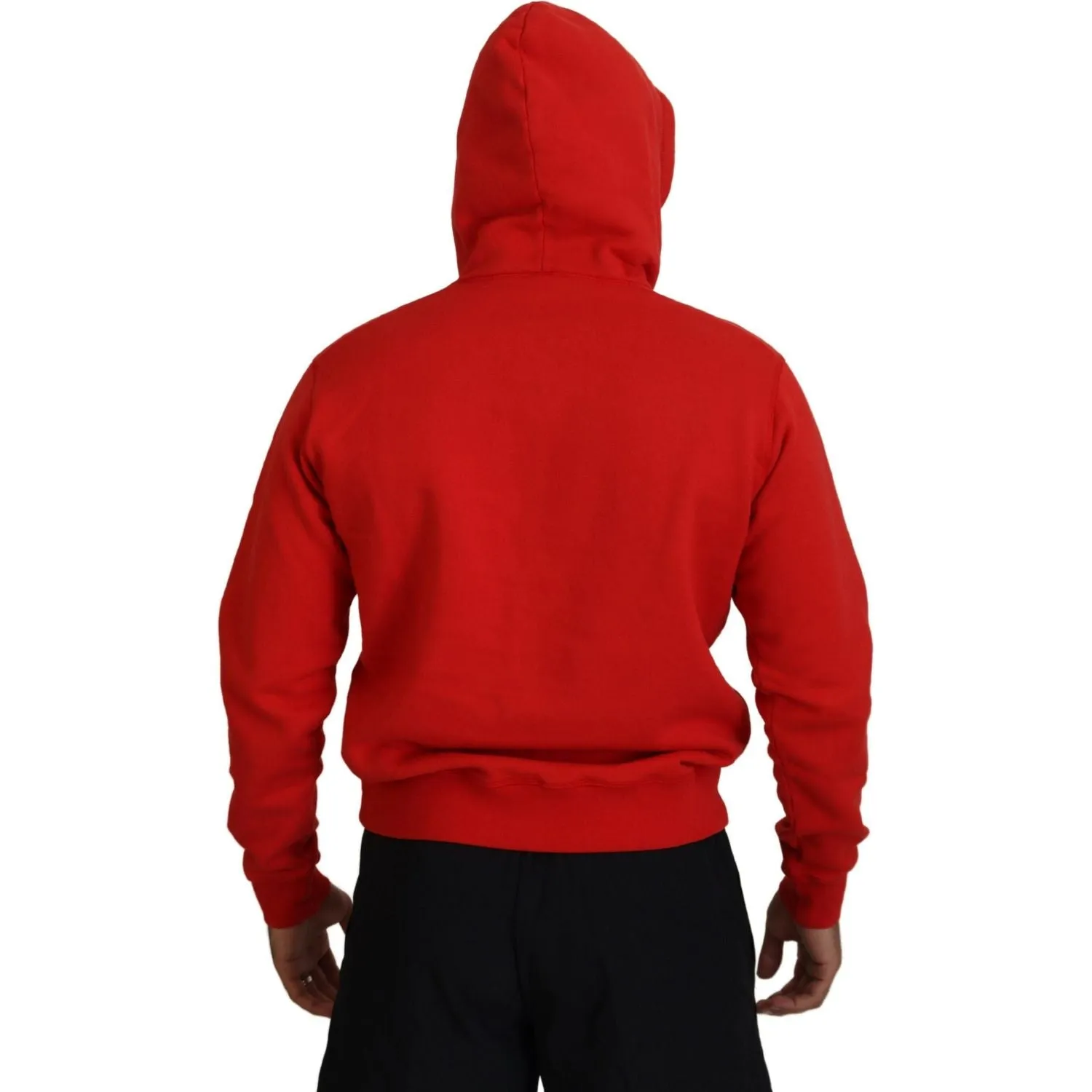 Dsquared² Red Cotton Hooded Printed Men Pullover Sweater